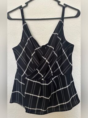 CAbi Black & White Plaid Strapless V-Neck Dress